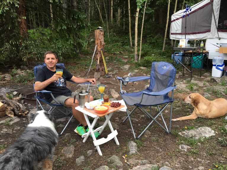 The one camping photo I took- Adam and the pups